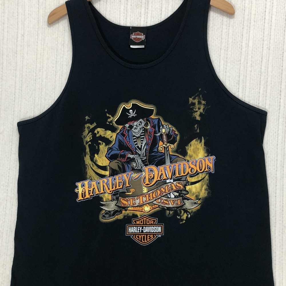 Harley Davidson St Thomas USVI Blackbeards Revenge Pirate Tank Top Mens XL Black